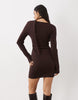 Kaiia Exclusive Knitted Scarf Detail Flare Sleeve Mini Dress In Chocolate