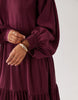 Crew Neck Smock Maxi Dress In Techy Fabric In Burgundy