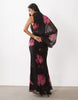 One Sleeve Blouson Overlay Bias Cut Maxi Dress In Pink Floral