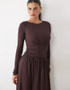 Nobody'S Child Ayla Crew Neck Ruched Waist Maxi Dress In Chocolate