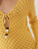 4Th & Reckless Crochet Keyhole Tie Front Flare Sleeve Mini Beach Dress In Yellow