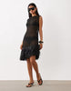 Tassel Hem Mini Dress In Black