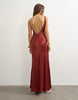 Topshop Satin Bias Halter Neck Open Scoop Back Maxi Dress In Burnt Red