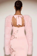 Faux Fur Tie-up Sleeves in Pink