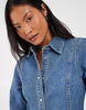 Vero Moda Petite Button Up Seam Detail Denim Mini Dress In Medium Blue Denim
