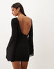 Mesh Waterfall Sleeve Ruched Mini Dress In Black