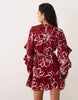 Wednesday'S Girl Tie Waist Long Sleeve Mini Dress In Fig Floral Print