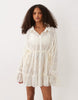 Sndys Shirred Tie Sleeve Chinch Waist Detail Mini Dress In Cream