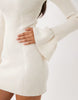 The Frolic Exclusive High Neck Fluted Sleeve Embellished Detail Knitted Mini Dress In Cream