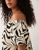 Yas Puff Sleeve Off Shoulder Mini Shift Dress In Mono Swirl Print