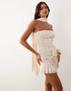 Afrm Ineson Scarf Neck Detail Mini Dress In Cream Leopard Print