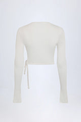 Pointelle Wrap Crop Top in White