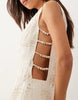 Missyempire Floral Cutwork Open Side Bead Detail Mini Shift Dress In Cream