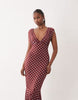Mesh Off Shoulder Maxi Dress With Fishtail Skirt In Pink Polka Dot Print