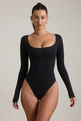 Seamless Long-Sleeve Bodysuit in Black
