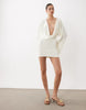 Sndys Premium Jersey Deep Cowl Neck Flared Sleeve Mini Dress In Off White