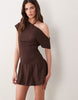 Supre Eddie Shirred Waist Mini Dress In Choc Eclair