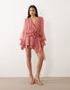 Asos Luxe V Neck Skater Dress With Corsage Waist Detail In Dusky Rose