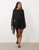 Mesh Tie Side Mini Dress With Extreme Sleeve In Black