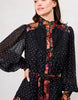 Hope & Ivy The Kristin Petite Blouson Sleeve High Neck Shirt Dress With Front Button In Black Orange Multi