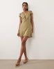 Nobody'S Child Rosa V Neck Lace Trim Cap Sleeve Mini Dress In Green Check