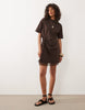 Wrapped Waist Mini Dress With Lace Hem In Chocolate