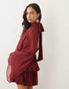 Tie Neck Bubble Mini Dress In Berry