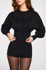Knit Long-Sleeve Cardigan in Black