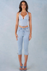 Mid-Rise Denim Capri Jeans in Light Denim