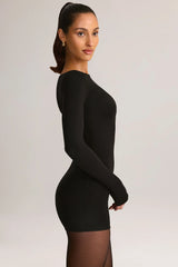 Modal Boat-Neck Long-Sleeve Playsuit in Black