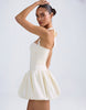 Oh Polly Satin Halter Neck Ruched Bandeau Bubble Hem Mini Dress In Ivory