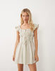 Wednesdays Girl Milkmaid Mini Dress In Green Stripe