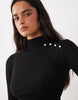 The Frolic Exclusive High Neck Fluted Sleeve Embellished Detail Knitted Mini Dress In Black