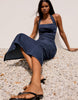 Bershka Denim Midi Dress In Blue