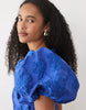 Sister Jane Clover Exclusive Jacquard Puff Sleeve Mini Dress In Cobalt Blue