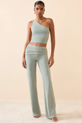Mid-Rise Straight-Leg Trousers in Smoke Green