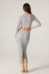 Embellished Long Sleeve Top in Aqua