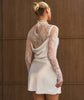 Six Stories Lace Sleeve Cowl Satin Mini Dress In White