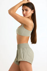 Water-Repellent Elasticated Mini Shorts in Mineral