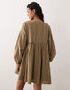 Kiss The Sky Ella Long Sleeve Babydoll Dress In Olive Green