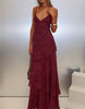 Princess Polly Lyricah Textured Devore Tiered Drape Cami Tie Back Detail Maxi Dress In Burgundy