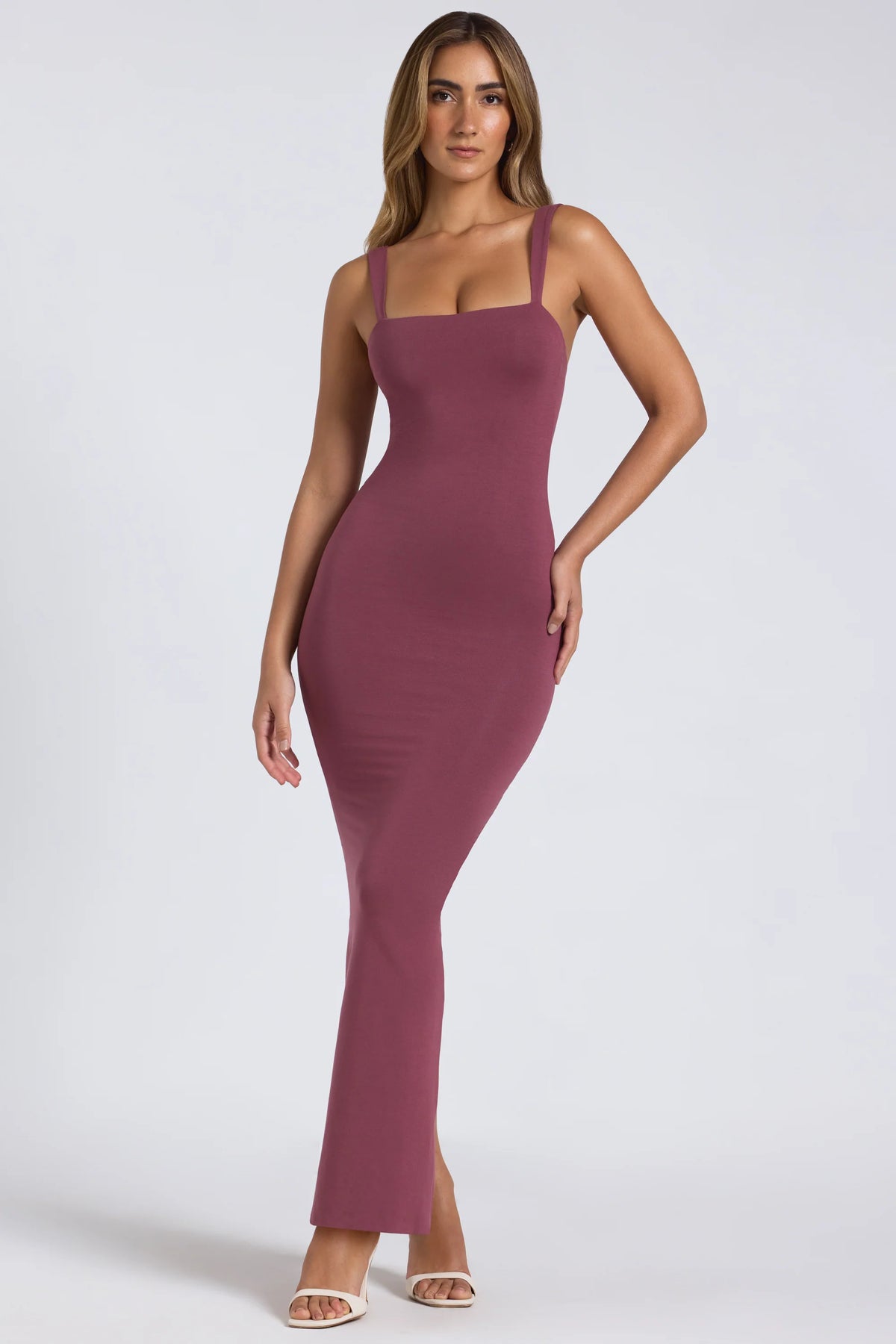 Modal Square-Neck Low Back Maxi Dress in Plum