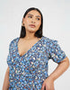 Brave Soul Curve Floral Puff Sleeve V-Neck Mini Dress In Blue