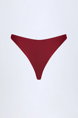 Bead-Embellished Cheeky Bikini Bottoms in Dark Cherry