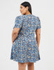 Brave Soul Curve Floral Puff Sleeve V-Neck Mini Dress In Blue