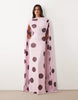 Mesh Maxi Dress With Scarf Drape Detail In Pink And Brown Polka Dot