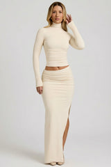 Modal Asymmetric-Waist Maxi Skirt in Ivory
