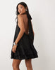Petite Plisse Halter Neck Mini Dress With Ruffle Hem In Black