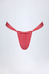 Ruched Thong Bikini Bottoms in Red Gingham