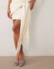 Pretty Lavish Hattie Jacquard Cap Sleeveless Fringe Tie Detail Mini Dress In Cream